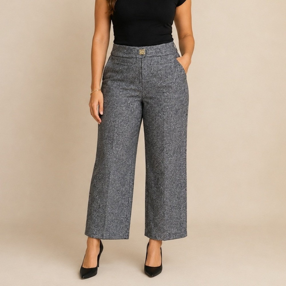 Anne Klein Trousers Women Size 8 Gray Wide Leg Cropped Tweed Professional Pants